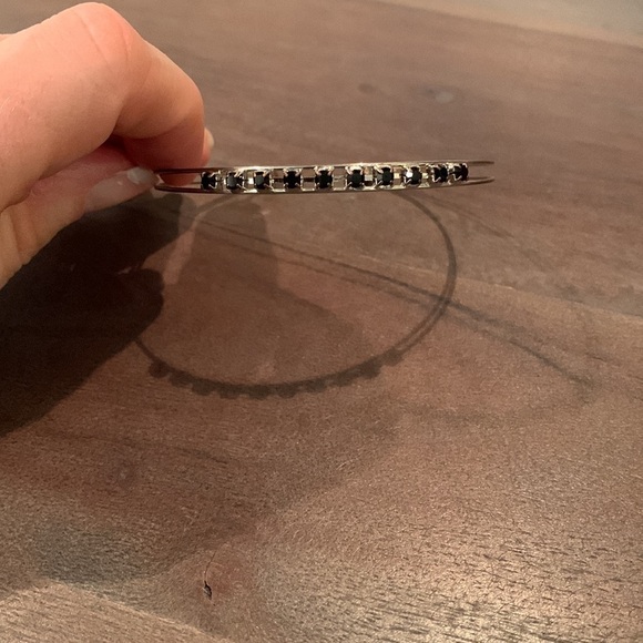 Silver Tone Double Band Bracelet with Onyx Coloured Gems - Picture 3 of 7